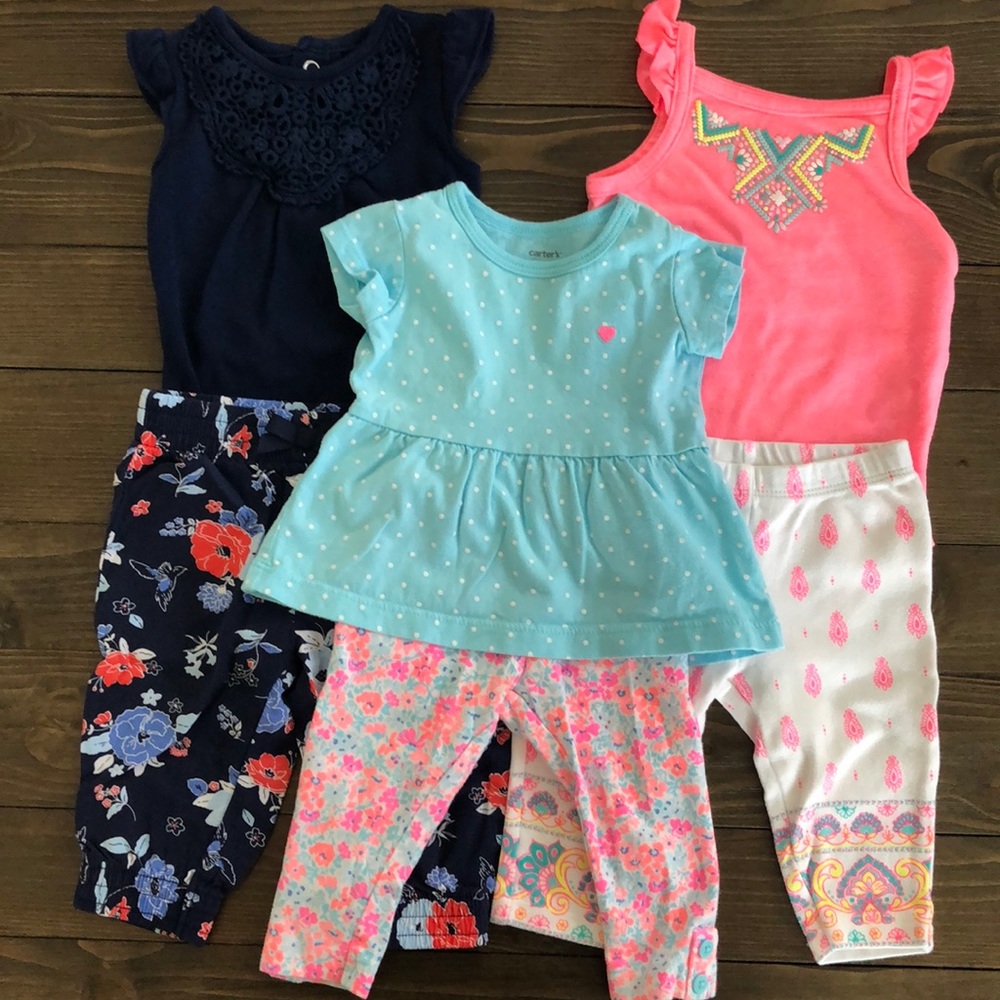 (3) 2pc bundles! Carter’s Baby Girl 3m outfits